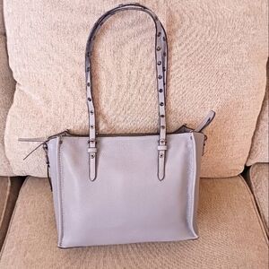 Henri Bendel light gray genuine leather zip tote bag